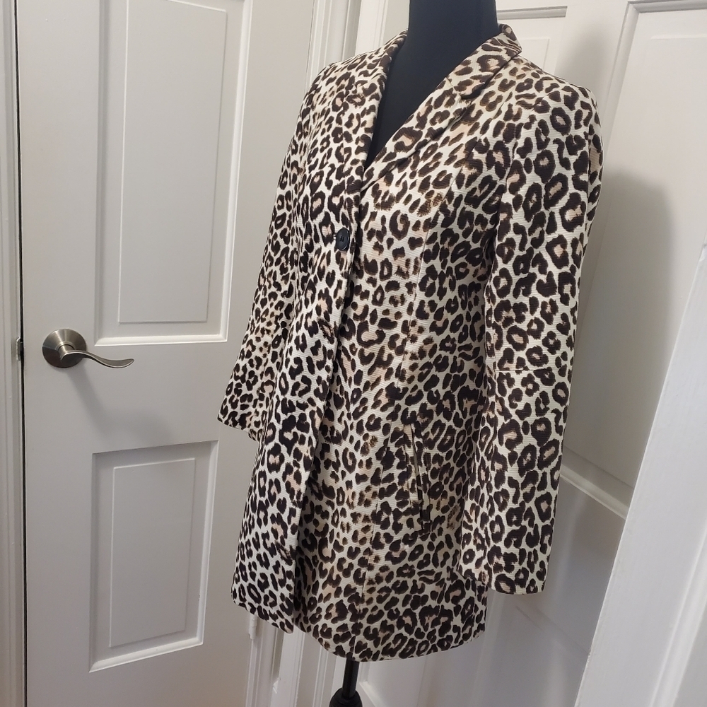 H&M Brown Leopard Print Lightweight Outer Coat Size 6, Business Casual - Picture 12 of 12